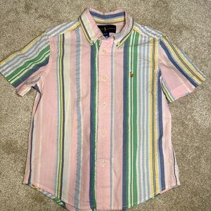Polo Ralph Lauren Boys Seersucker Button Down Shirt 4T Pastel Stripe EEUC